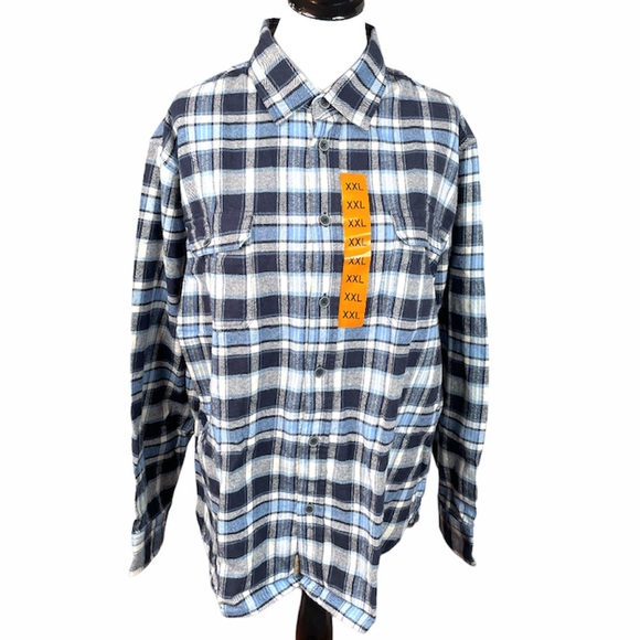 Jachs Plaid Flannel, Blue, White, XXL - Picture 1 of 10